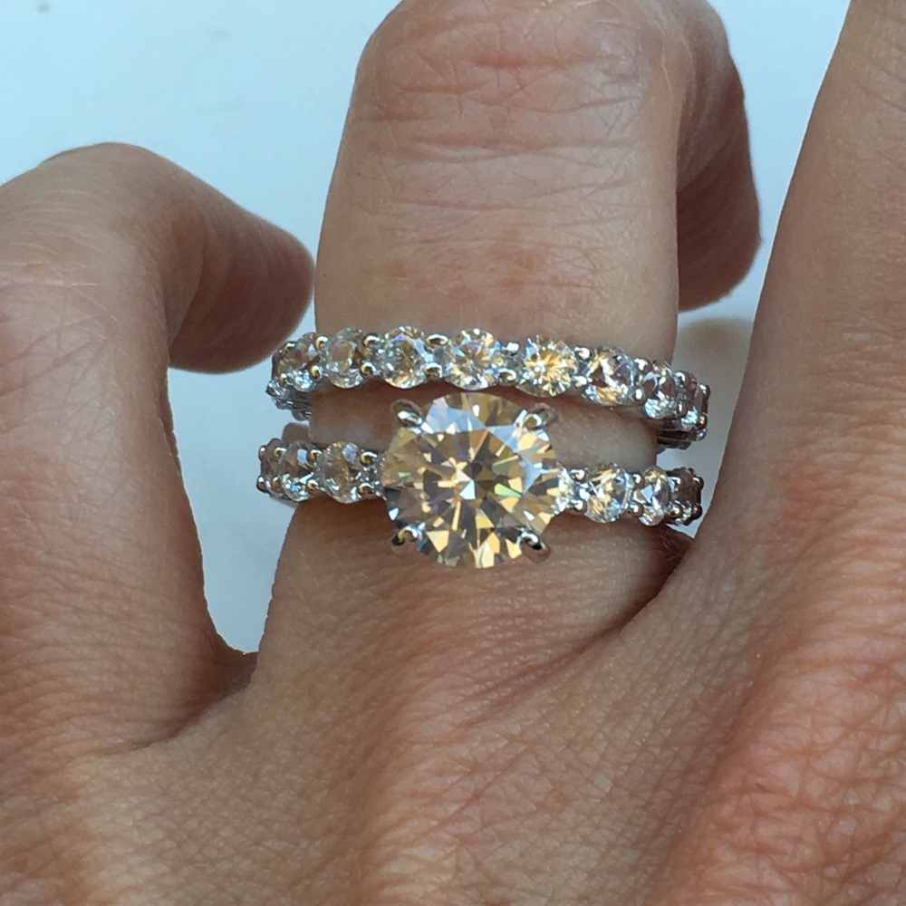 14k white gold ring set 5ct diamond engagement - Picture 4 of 8